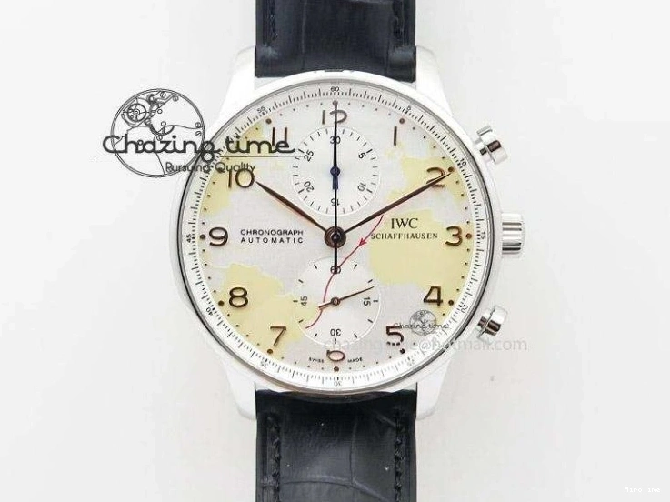 MIROTIME 0311 Portuguese 40mm Chrono SS Pink MOP Dial on Pink Leather Strap A Reliable 7391